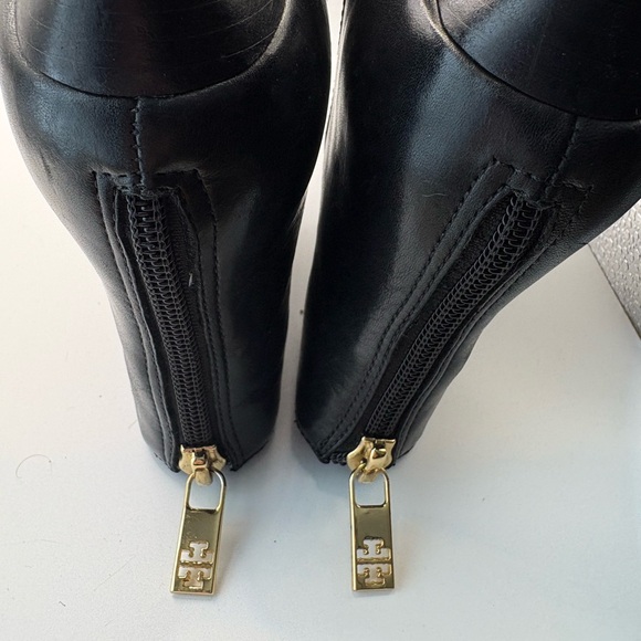 Tory Burch Pacey Black and Gold Ankle Booties - Picture 9 of 11